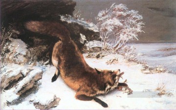 ギュスターヴ・クールベ Painting - 雪の中のキツネ 写実主義の画家ギュスターヴ・クールベ